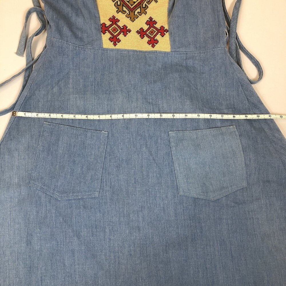 Slantzi Craft Vintage Denim Wrap Dress Embroidered Apron Style Stowe VT Small - Picture 3 of 10